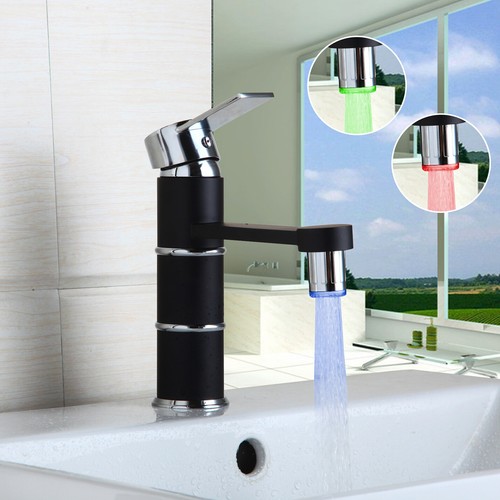 Bathroom Vanity Basin Sink Black LED Faucet Deck Mounted Taps Single Handle Cute - Picture 1 of 8