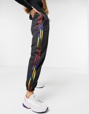 NEW Adidas Originals Womens Adicolor Rainbow Stripe Track Pants - Black - Small