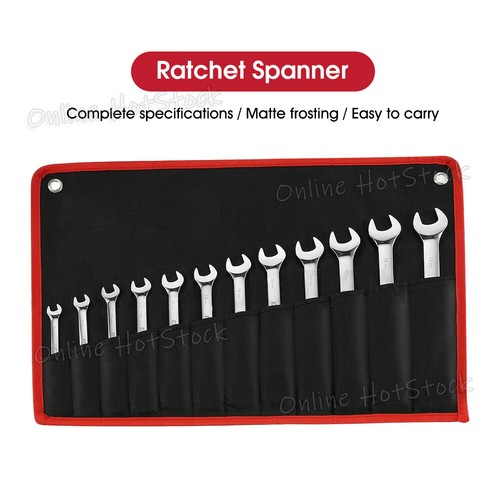 New Ratchet Spanner Set Metric Open & Ring Wrenches 8-22mm CR-V + Rolling Bag - Picture 2 of 9