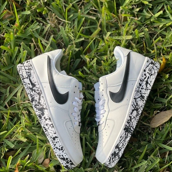 Nike Air Force 1 Low Custom splatter paint shoes (White Black)