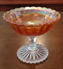 Vintage Carnival Glass Compote Dish Amber/Marigold Iridescent Pedestal Bowl. MAH