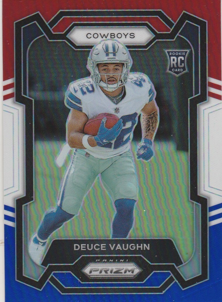 2023 PANINI PRIZM DEUCE VAUGHN RB COWBOYS ROOKIE #324 RED WHITE & BLUE PRIZM SP