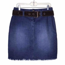 Route 66 Womens Size 10 Denim Corduroy Pencil Skirt Knee Length Raw Hem Belted