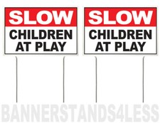 8x12 Inch SLOW CHILDREN AT PLAY Yard Sign with Stake wb - 2 PACK