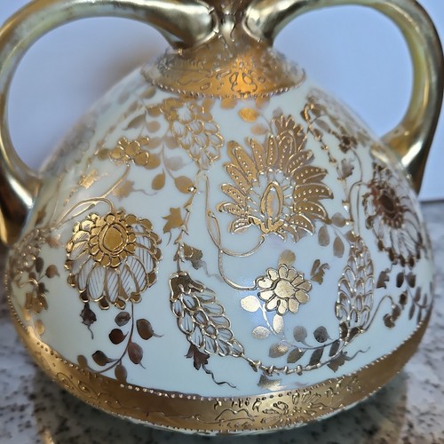 Antique Early 20thC Maple Leaf Nippon Gold Gilt Handled Porcelain Vase - Picture 2 of 10