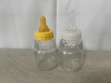 2 Vintage Glass Baby Bottles Gerber Juice Reborn Dolls Preemie Newborn Size