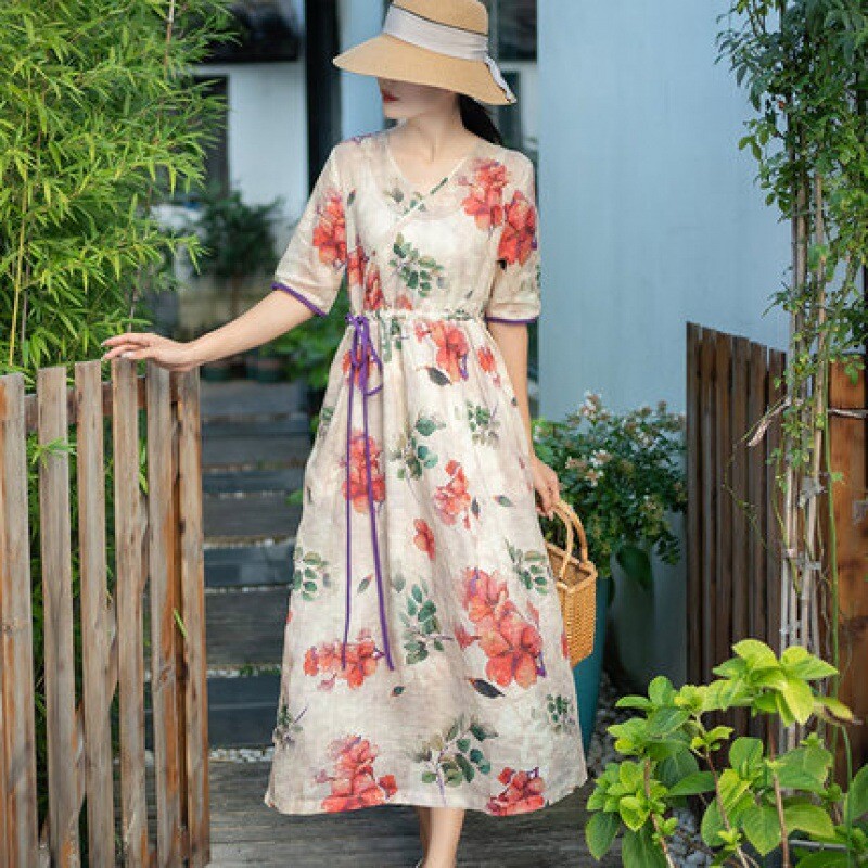 chinese cotton dress Women Cheongsam Dress Chinese Traditional Loose Qipao Cotton And Linen Dresses