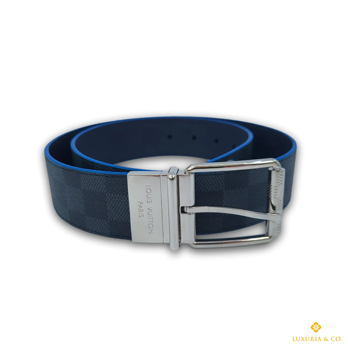 Louis Vuitton Blue Damier Graphite Logo Belt