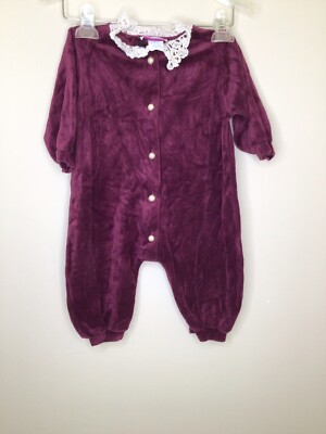 Plum Pudding Girls 18 Months One Piece Romper Purple Velour Ruby Long Sleeve