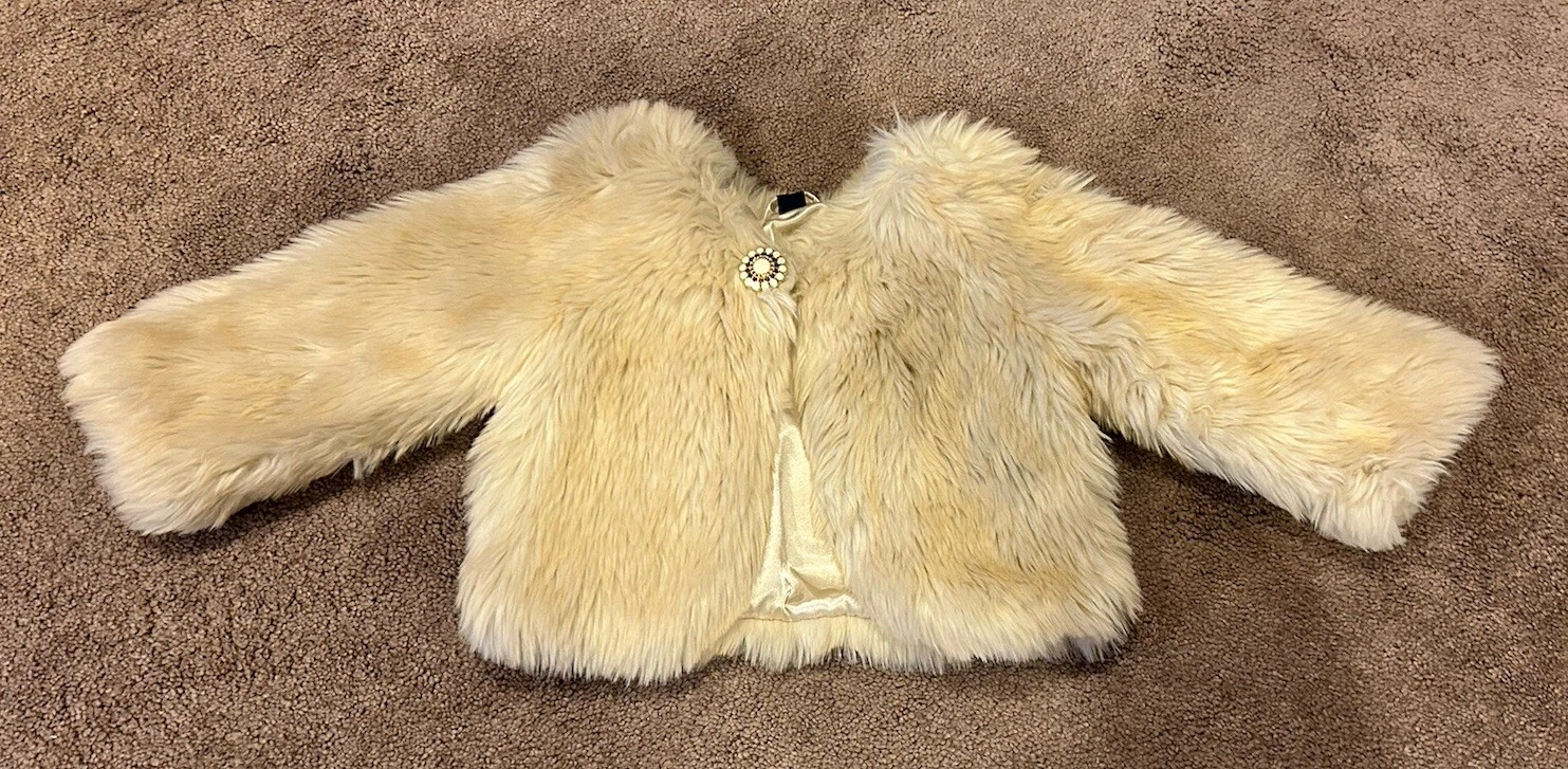 OFF WHITE Cappotto vestito corto pelliccia sintetica bianco sporco avorio Baby Gap bambina tg M L vacanze inverno