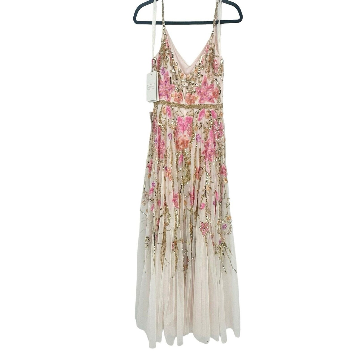 Mac Duggal Women's V Neck Floral Embellished Spaghetti Strap