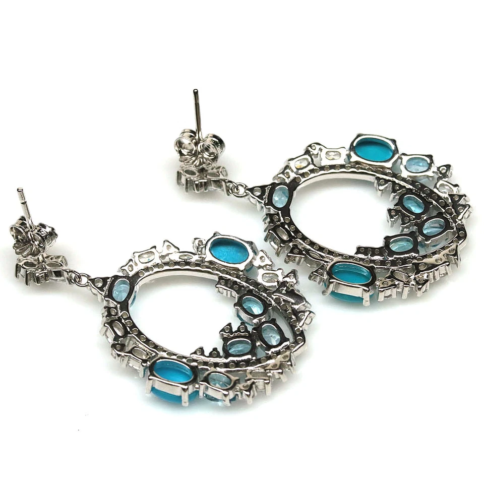 Brincos de prata 925 Black Friday azul turquesa, topázio e zircão, zircônia cúbica - Imagem 3 de 4