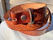 Bubba's Vintage Western Genuine Tooled Floral Leather Brown Belt Size 52 - 57"