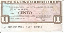 ITALY 100 LIRE 16/05/1977 - LA BANCA DEL FRIULI