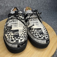 Tuk Shoes Mens Size 7 Newspaper Print Punk Creeper Skulls Bones Leather Platform Tuk Shoes Mens Size 7 Newspaper Print Punk Creeper Skulls Bones Leather Platform