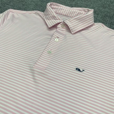 Vineyard Vines Performance Polo Shirt Mens Large Pink White Striped Short Sleeve