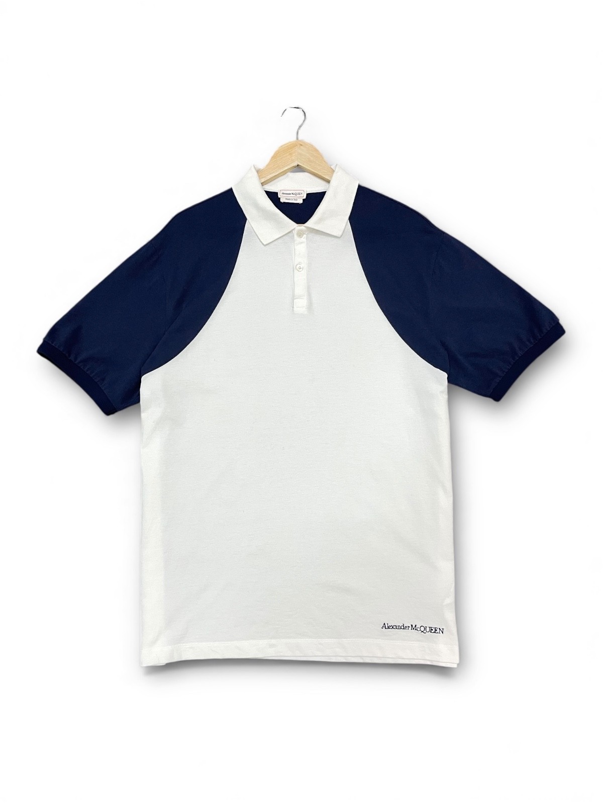 Alexander Mcqueen Men White Navy Blue Polo shirt  Made in Italy, Size XL