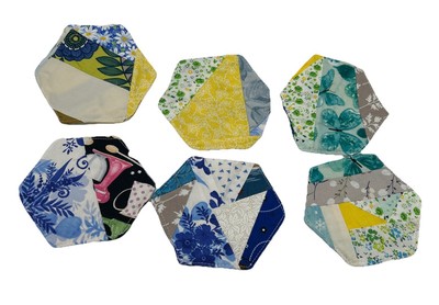 Quilted Coasters Crazy Fabric Coaster 4 pc Cottagecore Grannycore Homemade Vtg
