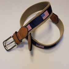 American Flag Adjustable Belt Youth Boy's M Ribbon On Canvas Patriotic Preppy