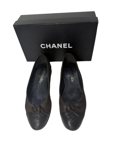 AUTH CHANEL BROWN SUEDE FLAT BALLET LEATH CAP SHOE SZ 39" RET$1400 BARGAIN