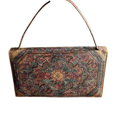 Vintage leather handbag retro chic steampunk bag Embossed boho hand tooled 