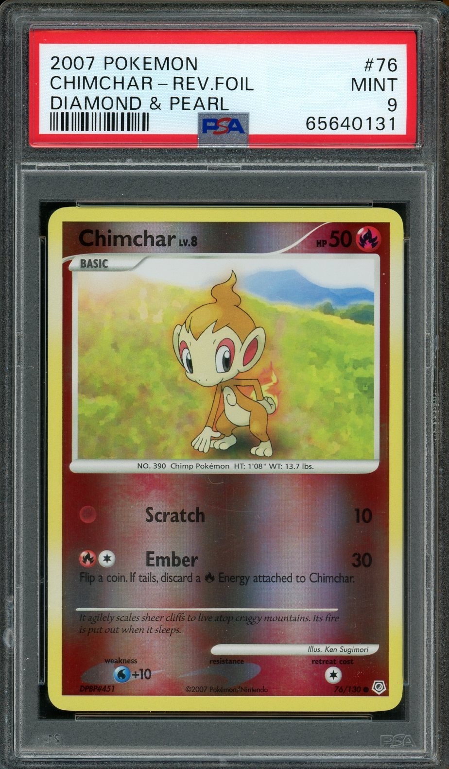 Pokemon Card Chimchar 76/130 Reverse Holo Diamond & Pearl PSA 9 MINT