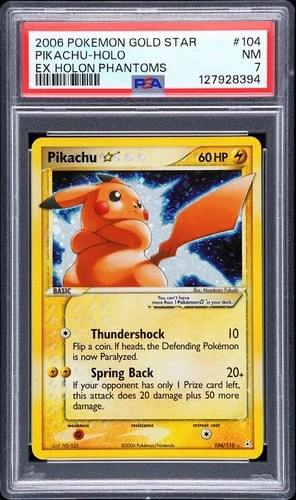 POKEMON PIKACHU GOLD STAR 2006 EX HOLON PHANTOMS #104 HOLO PSA 7 🌀(regrade??)