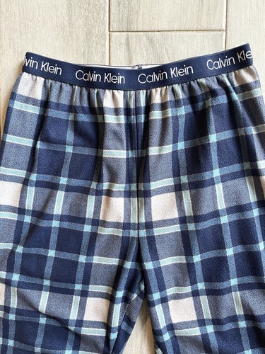 Calvin Klein Big Boys Girls Unisex Lounge Pajama Logo Pants Blue Plaid L (10-12) - Picture 2 of 5