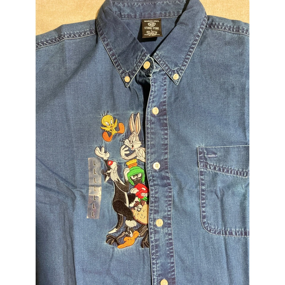 Camisa vintage años 90 Warner Brother abotonada grande Foto 3 de 4