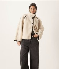 Gina Tricot oversized reversible borg jacket with high funnel neck in beige. AL