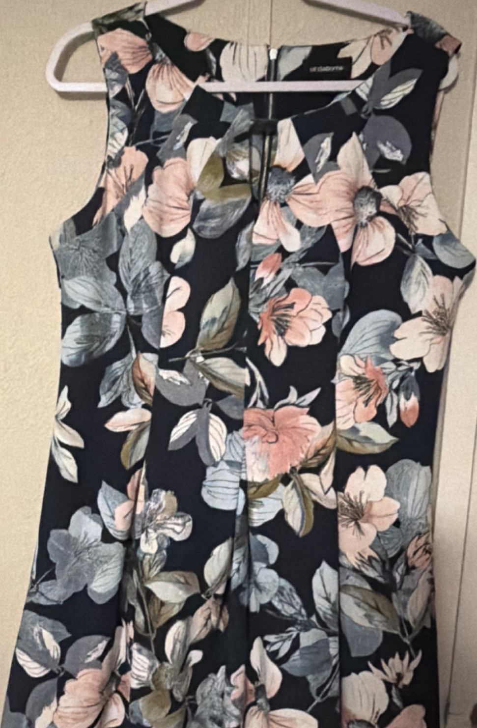 Liz Claiborne Women's Navy Floral Pleated A-Line Sleeveless Knee Dress Size 16