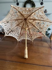 Vintage Doll Parasol Umbrella Lace, Wood - 16.5" Long