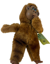 Vintage Russ Berrie Monkey Plush Doll Brown Shy Finger in Mouth Stuffed Animal