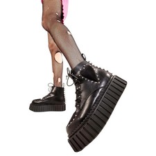 Lamoda Cross Your Heart Chunky Ankle Creeper Boots Black PU with Heart