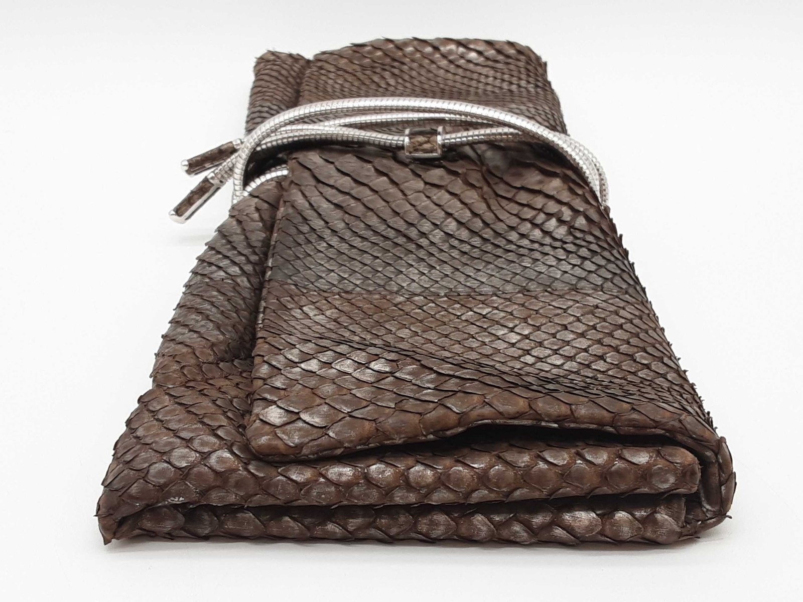Judith Leiber Silver Gray Brown Python Leather Cl… - image 4