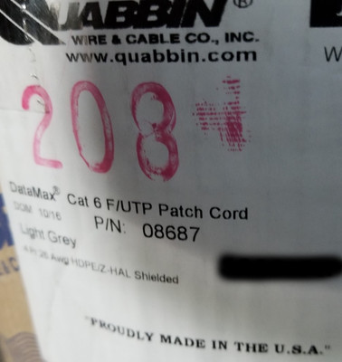 Quabbin 08687/ L-com TFCLS6001 26/4P Cat6 Zero Halogen Network Cable LSZH /50ft