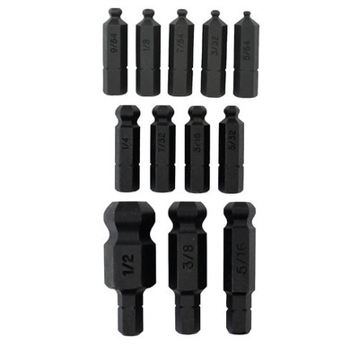 12 PCS 11036 Balldriver Insert Bits Size 5/64 to 1/2 Inch Multi Tool Set