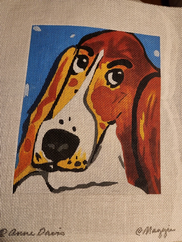 MAGGIE~ 18ct Handpainted Needlepoint Canvas HOUND DOG 11.5"x10" M624 Anne Davis - Image 2 of 4