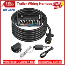 7Way Trailer Wiring Harness Kit 8ft Trailer Cord 12V Breakaway Switch Waterproof