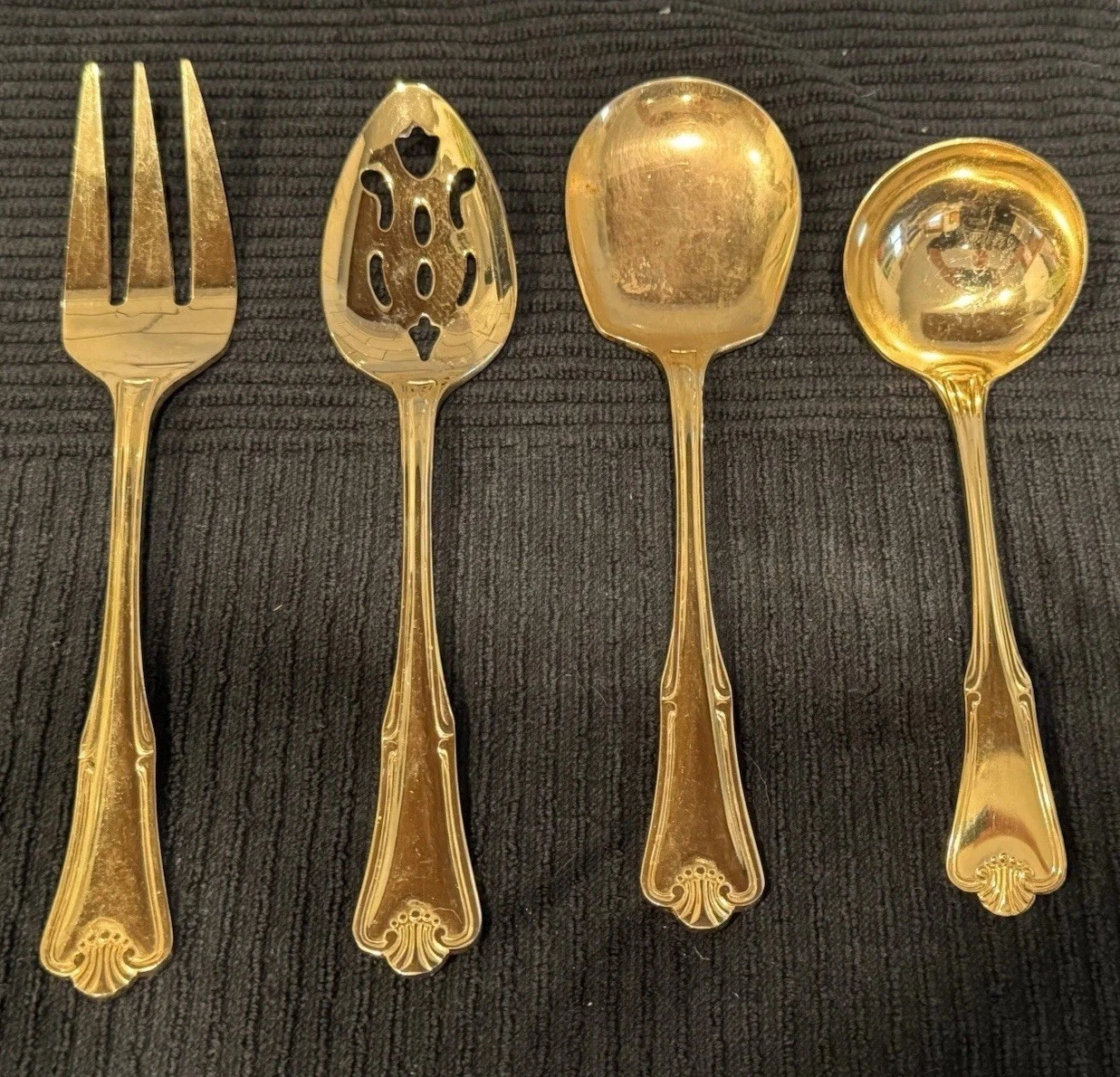 Vintage Gold Plated Stainless Serving Flatware Set Shell Japan 4 Spoons Forks