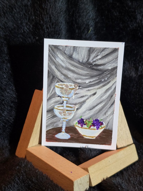 ACEO Miniature HandPainted Acrylic Champage and Snacks