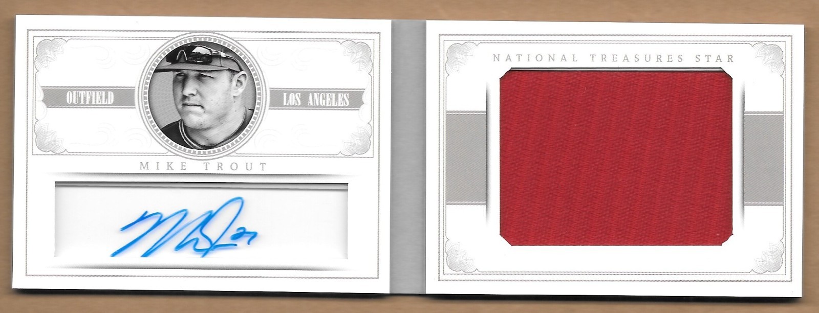 2014 National Treasures Mike Trout Auto BOOK Game-Used Jumbo Relic #06/25 OnCard