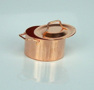 Kochtopf mit Deckel aus Kupfer. 3 cm, für Weihnachtskrippe oder Puppenhaus