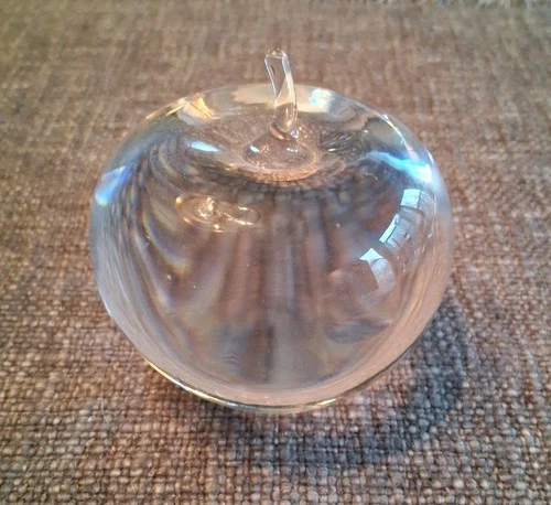 Vintage TIFFANY & Co. Crystal Glass Apple Paperweight. Signed.
