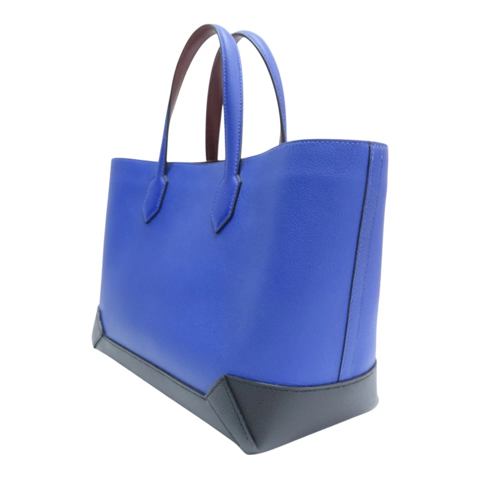 Bolso de Mano HERMES Maxi Box Cabas 30 Piel de Becerro Negro Azul A Stmap Foto 3 de 4