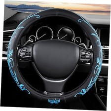 Blue Embroidery Butterfly Car Steering Wheel Cover,14.5-15 Inch Embroidery-Blue