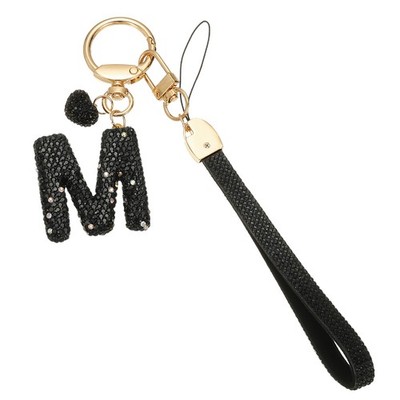 Bling Initial Letter Keychain Key Wristlet for Bag Car Accessories Black-M