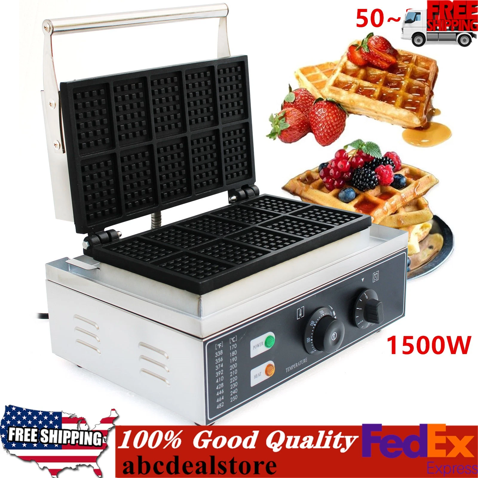 Commercial Nonstick 110V Electric 10pcs Waffle Maker Baker Machine Square 1500W