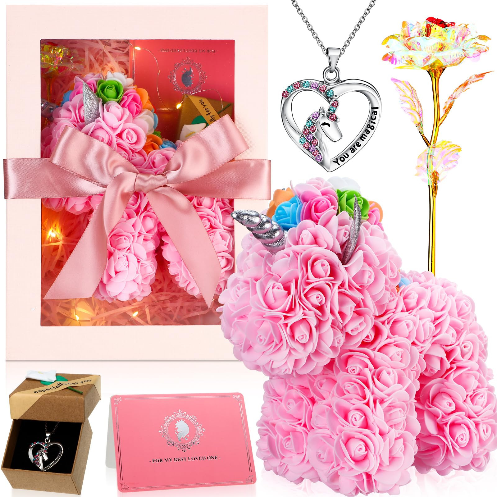 10-Inch Valentine’s Day Rose Unicorn Artificial Flower with Gift Inclusions