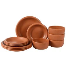 Corsica Clay 12 Piece Stoneware Rustic Reactive Glaze Dinnerware Set - Stacka...